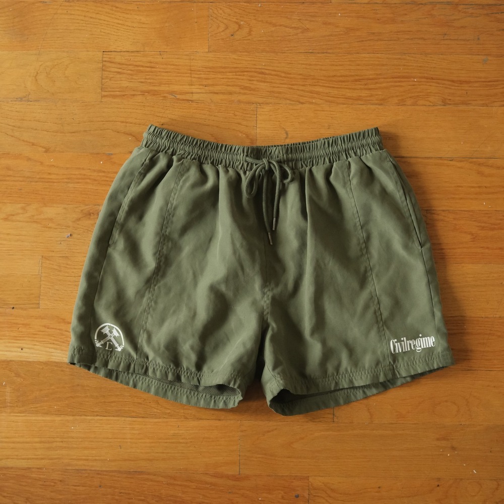 Civil Regime Shorts Mens Olive Green Athletic Mesh Lined Streetwear Large 2518